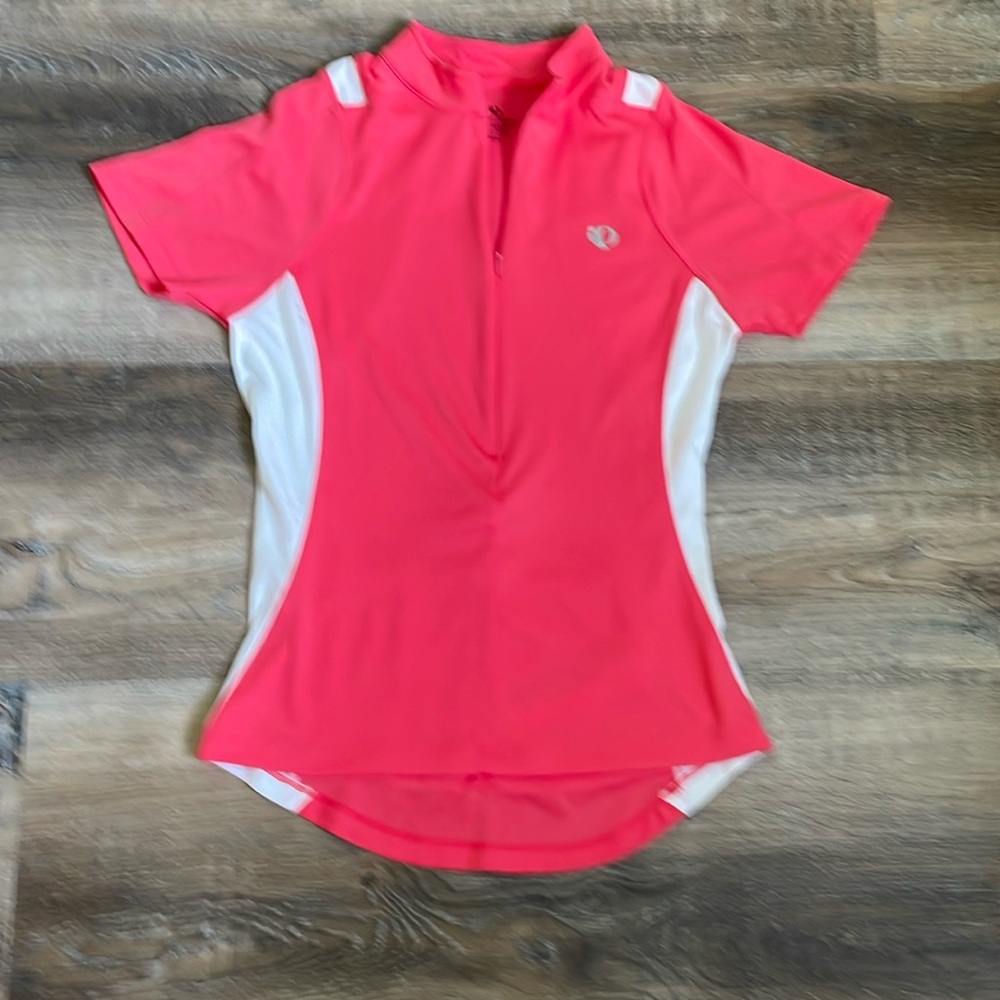 Pearl Izumi pink/coral and white biking   Jersey with Mandarin Collar